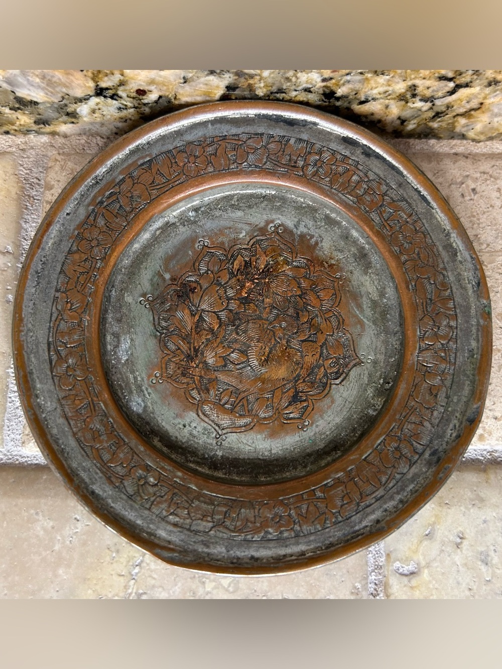 Persian Ghalamzani copper coaster, wall-hanging plate, or a pin dish